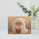 Geist mit Kürbiskeimer Halloween Postkarte (Stehend Vorderseite)