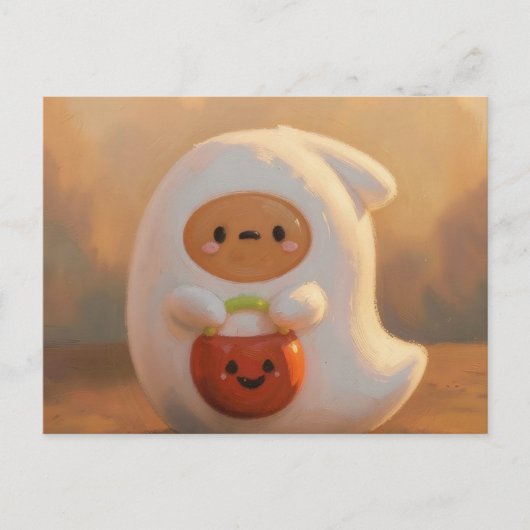 Geist mit Kürbiskeimer Halloween Postkarte (Vorderseite)