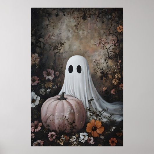 Geist mit rosa Kürbis in Herbstblume, dunkel Poster (Vorne)
