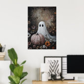 Geist mit rosa Kürbis in Herbstblume, dunkel Poster (Heimbüro)