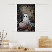 Geist mit rosa Kürbis in Herbstblume, dunkel Poster (Küche)