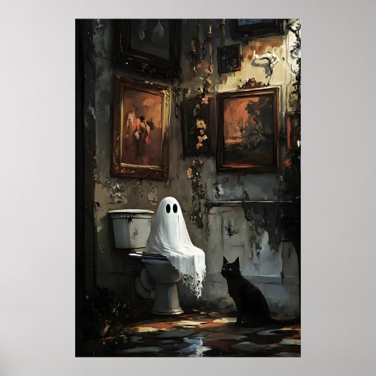 Geist mit schwarzer Katze auf Toilettendruck, dunk Poster (Vorne)