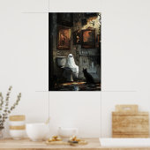 Geist mit schwarzer Katze auf Toilettendruck, dunk Poster (Küche)