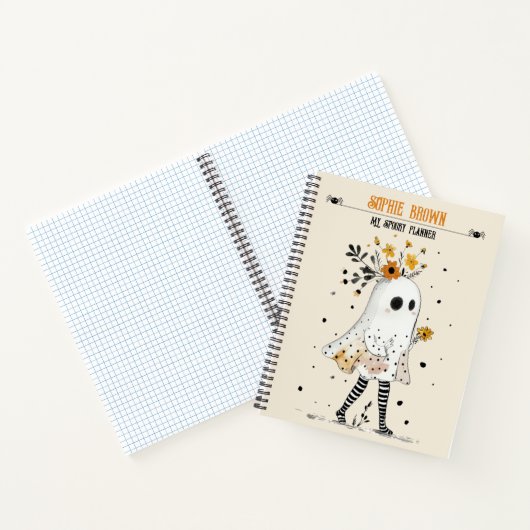 Geist mit Sonnenblumen & Name Whimsical Halloween Notizblock (Innenseite)