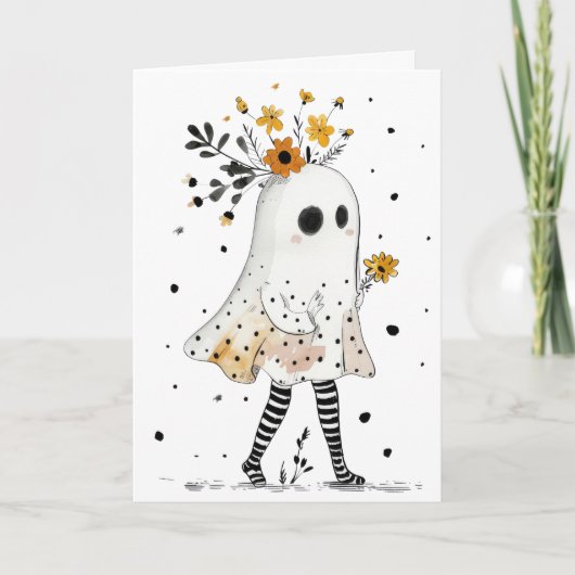 Geist mit Sonnenblumen Whimsical Happy Halloween Karte (Vorderseite)