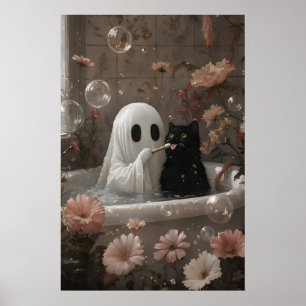 Geist putzt Katzenzähne in der Badewanne Druck, Vi Poster