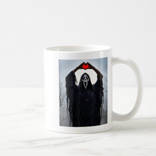 Geist rote Herz Hände Y Gesicht Halloween Valentin Kaffeetasse (Rechts)