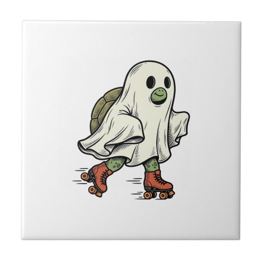 Geist Schildkröte Rollschuhfahren Vintage Hallowee Fliese (Vorderseite)