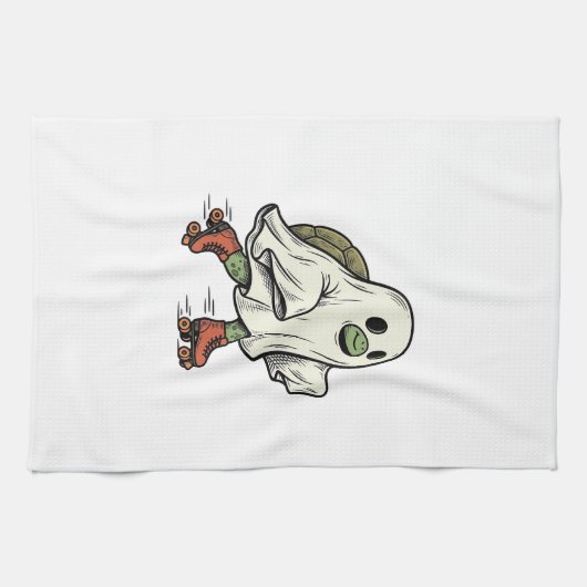 Geist Schildkröte Rollschuhfahren Vintage Hallowee Geschirrtuch (Horizontal)
