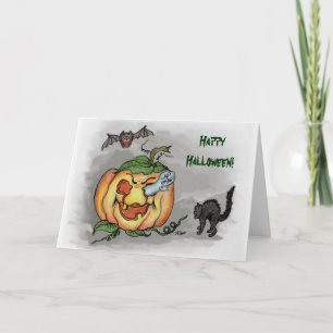 Geist, Schläger und Katze, Happy Halloween! Karte