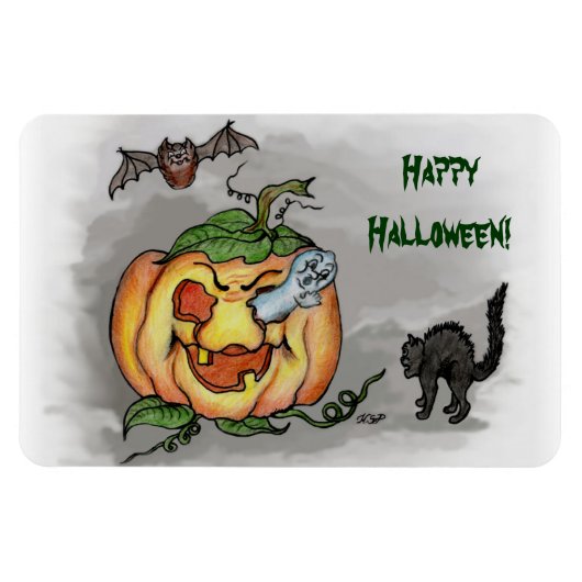 Geist, Schläger und Katze, Happy Halloween! Magnet (Horizontal)