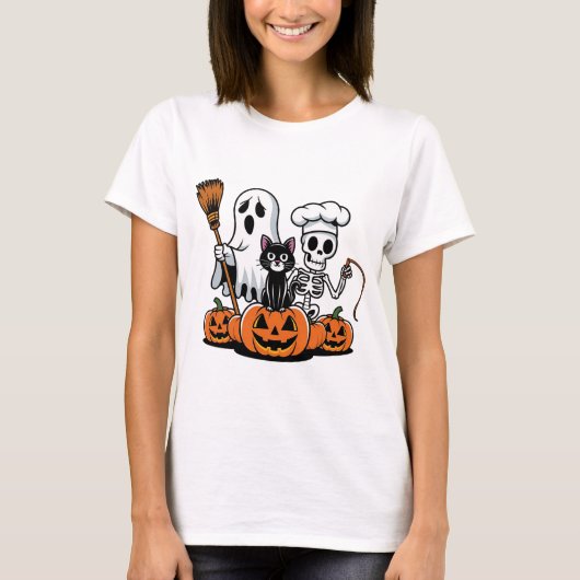 Geist, Schwarze Katze, Skelett Trio Halloween T - T-Shirt (Vorderseite)