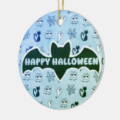 Geist, Spinnennetze und schwarze Katzen Blau Keramik Ornament (Links)