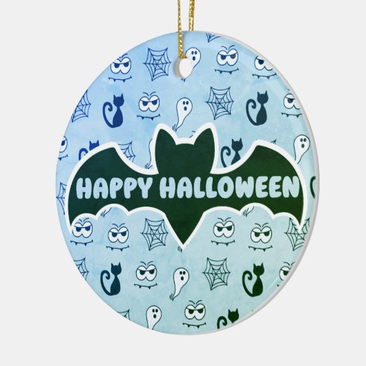 Geist, Spinnennetze und schwarze Katzen Blau Keramik Ornament (Links)