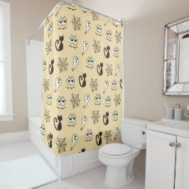 Geist, Spinnennetze und schwarze Katzen Gelb Duschvorhang