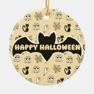 Geist, Spinnennetze und schwarze Katzen Gelb Keramik Ornament