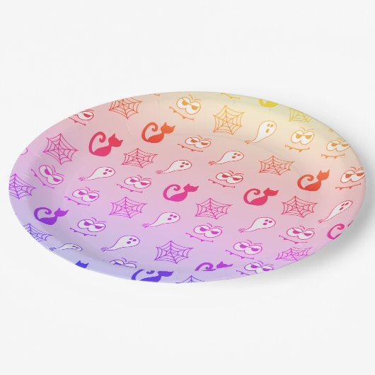 Geist, Spinnennetze und Schwarze Katzen Regenbogen Pappteller (Schrägansicht)