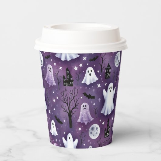 Geist, Spuk Häuser, Vollmonde und Fledermäuse Pappbecher (Rückseite)