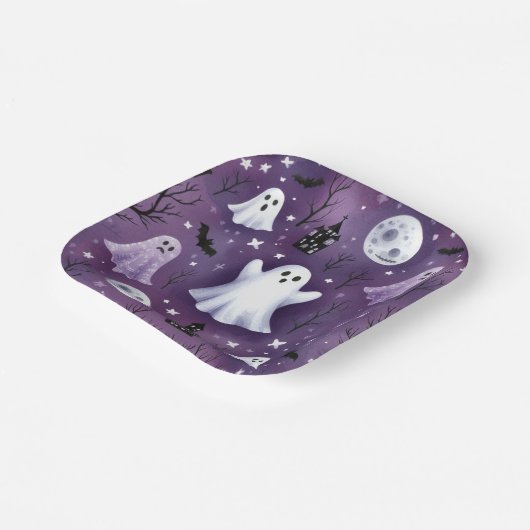 Geist, Spuk Häuser, Vollmonde und Fledermäuse Pappteller (Gewinkelt)