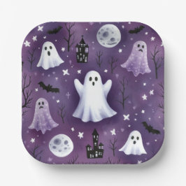 Geist, Spuk Häuser, Vollmonde und Fledermäuse Pappteller