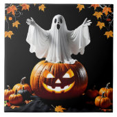 Geist steigt bei Dämmerung aus einem Kürbis Fliese (Vorderseite)