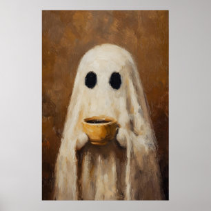 Geist trinkt Kaffee Druck Spuky Gothic Küche Poster