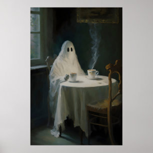 Geist trinkt Tee Vintage-Kunstposter Druck Dunkel Poster
