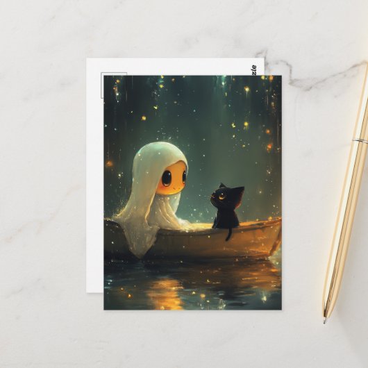 Geist und eine Katze in einem Boot Postkarte (Vorderseite/Rückseite Beispiel)