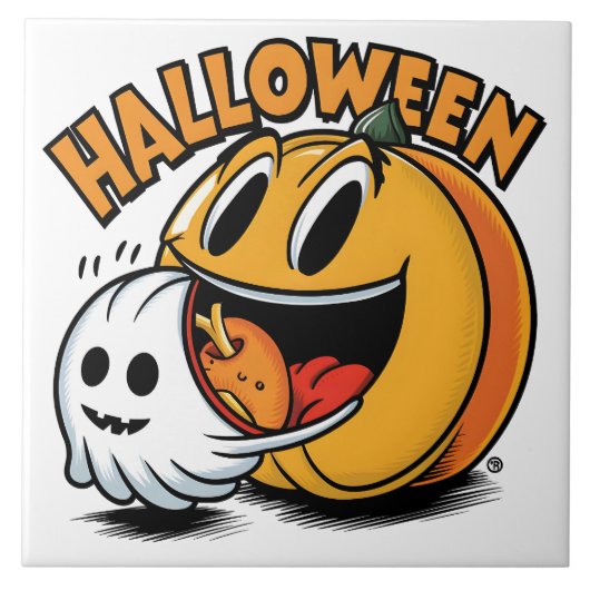Geist und Kürbis feiern Halloween! Fliese (Vorderseite)