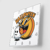 Geist und Kürbis feiern Halloween! Quadratische Wanduhr (Winkel)