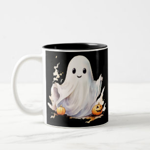 Geist und Kürbisse Gruseliger Unheimlicher Spaß Ha Zweifarbige Tasse