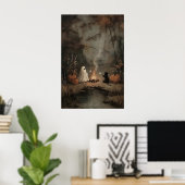 Geist und schwarze Katze am Lagerfeuer mit Marshma Poster (Heimbüro)