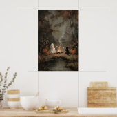 Geist und schwarze Katze am Lagerfeuer mit Marshma Poster (Küche)