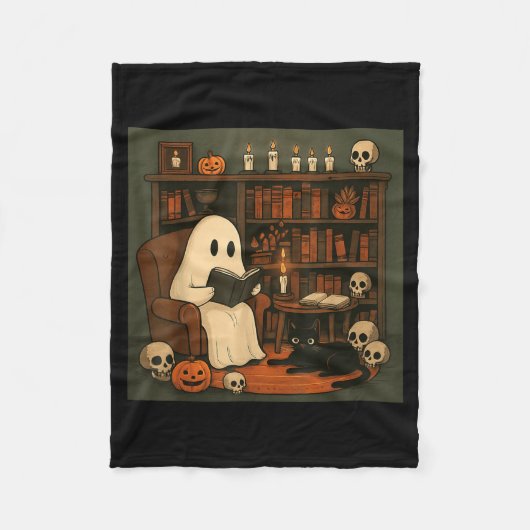 Geist und schwarze Katze gemütliche Halloween-Lese Fleecedecke (Vorderseite)
