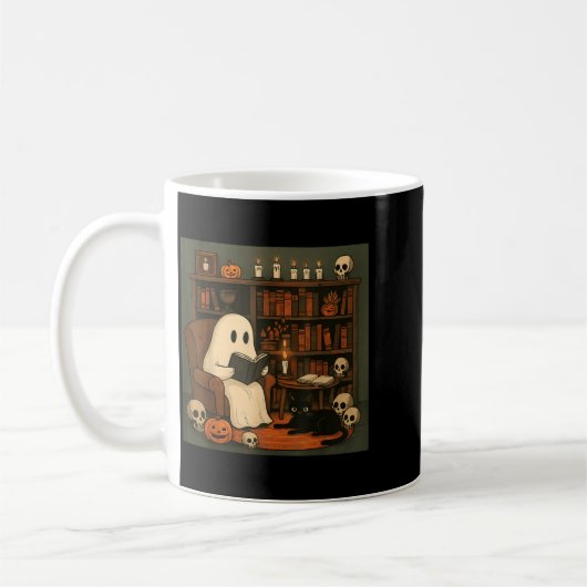Geist und schwarze Katze gemütliche Halloween-Lese Kaffeetasse (Links)