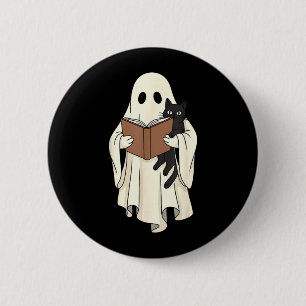 Geist und schwarze Katze lesen Halloween Button