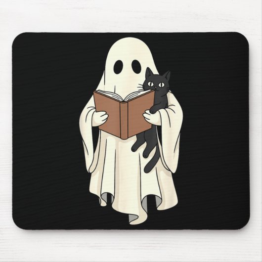 Geist und schwarze Katze lesen Halloween Mousepad (Vorne)