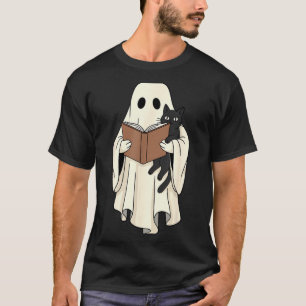 Geist und schwarze Katze lesen Halloween T-Shirt