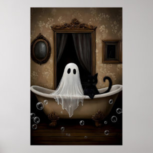 Geist und schwarze Katze nimmt ein Badewannen-Druc Poster