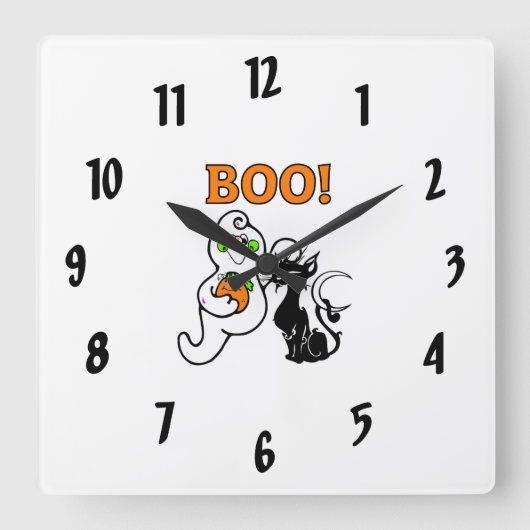 Geist und schwarze Katze Quadratische Wanduhr (Vorderseite)