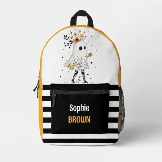 Geist und Sonnenblumen mit Streifenmuster mit Name Bedruckter Rucksack (Vorderseite)