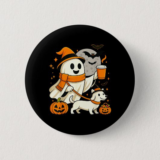 Geist wandernd Dackel Gruselzeit Halloween Button (Vorderseite)
