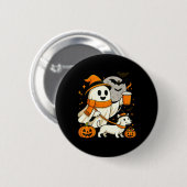 Geist wandernd Dackel Gruselzeit Halloween Button (Vorne & Hinten)