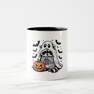 Geist-Waschbär beim Kaffeetrinken Zweifarbige Tasse