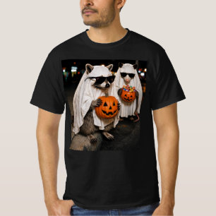 Geist-Waschbär-Halloween hält Kürbis Gruselig T-Shirt