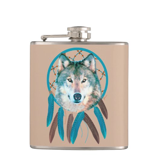 Geist-Wolf-Traum-Fänger-Vinylflasche Flachmann (Vorderseite)