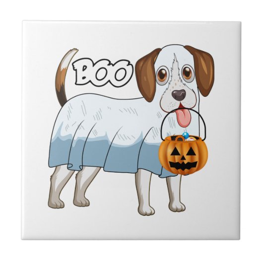 Geister-Beagle-Halloween-Hund Fliese (Vorderseite)
