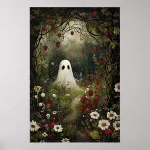 Geister-Erdbeer-Wiese-Druck, Whimsical Halloween Poster