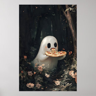 Geister essende Pizza Druck, Halloween Cottagecore Poster