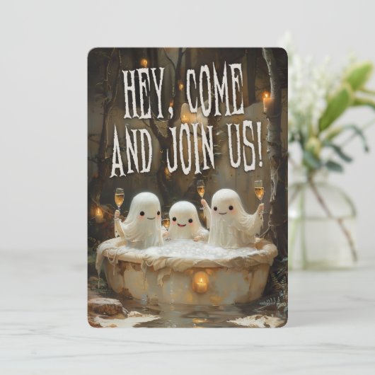 Geister in einem Jacuzzi Spaß verpackt Erwachsenen Einladung (Stehend Vorderseite)